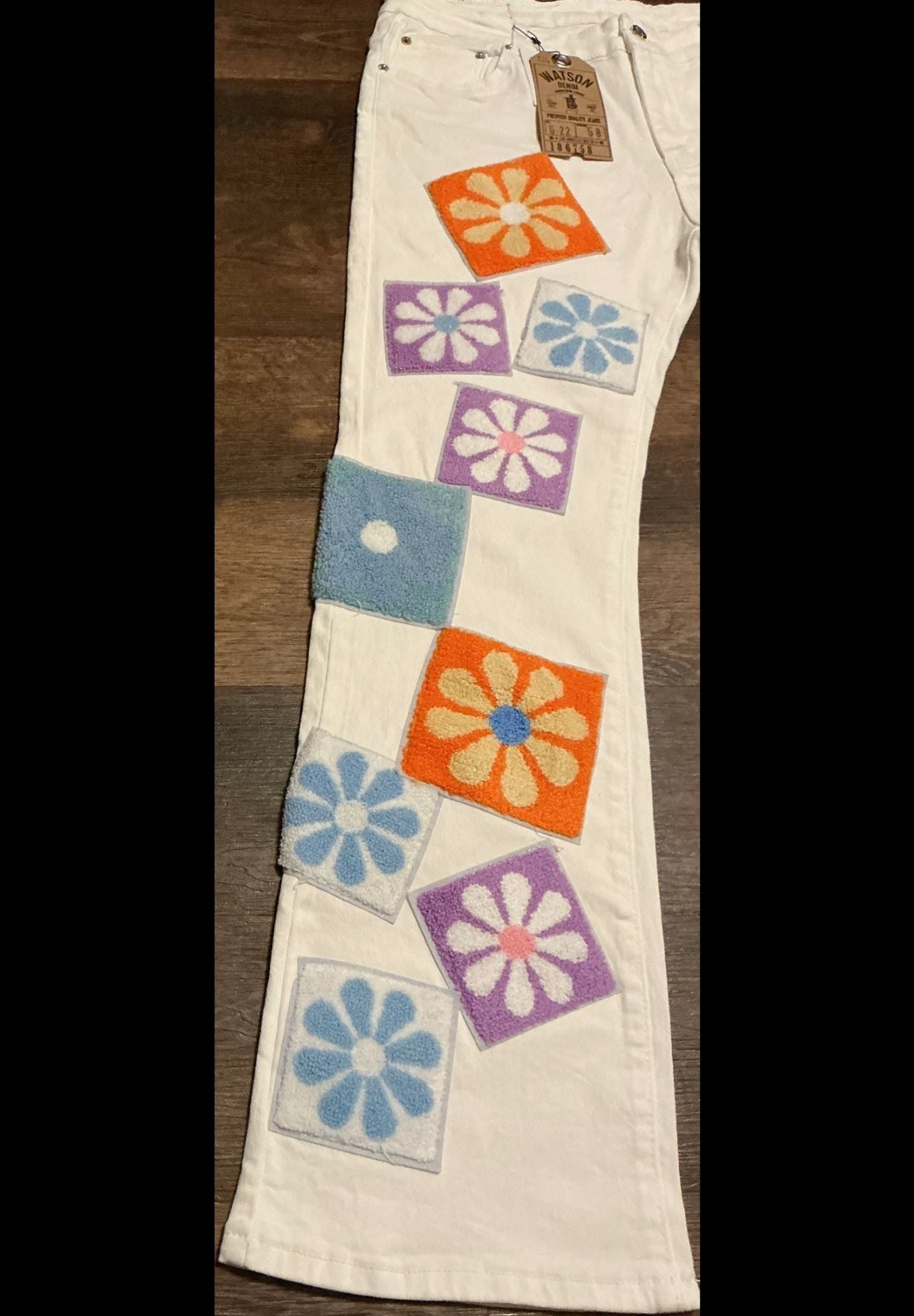 Watson Denim Floral Chenille Patchwork White Jeans 5