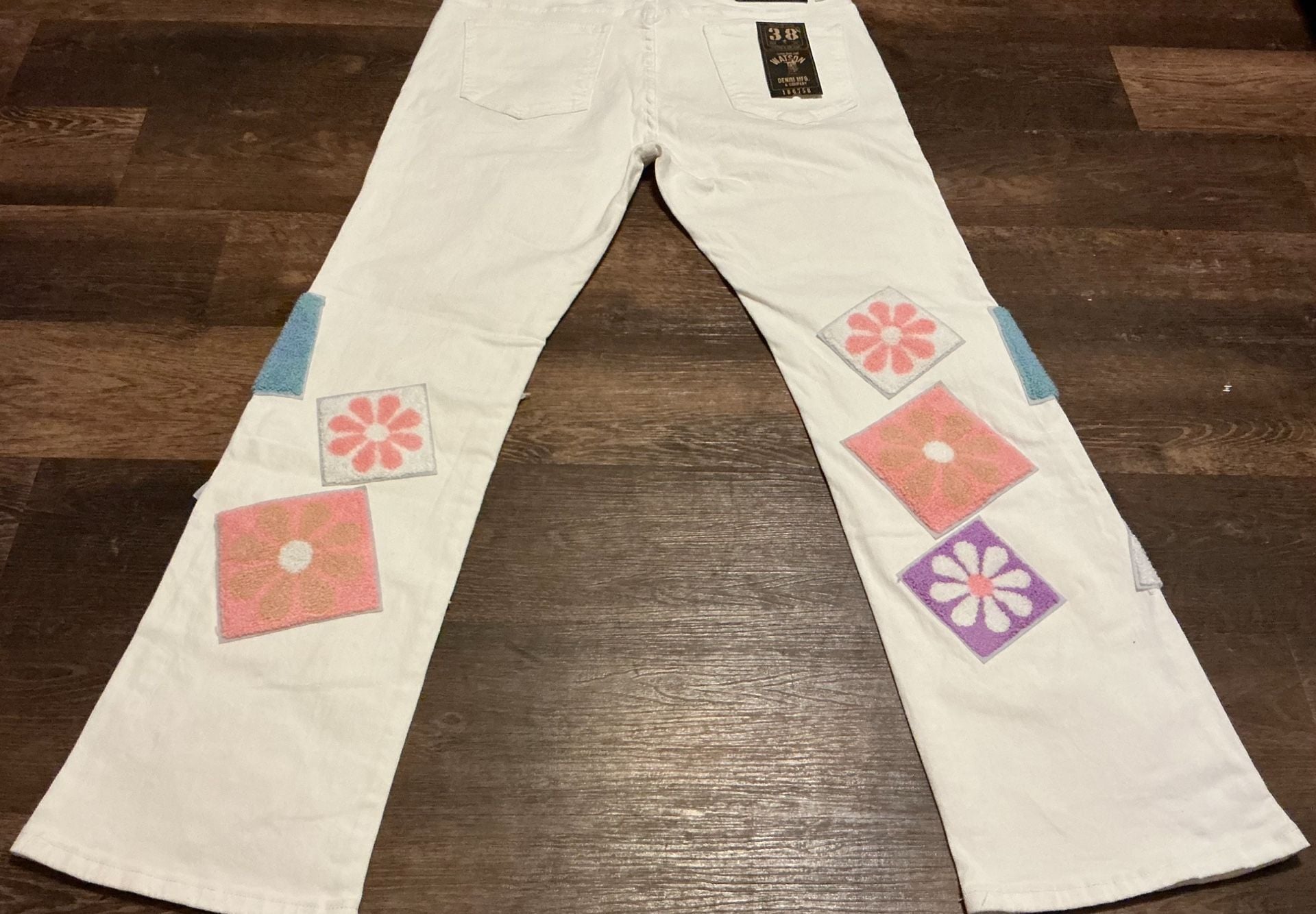 Watson Denim Floral Chenille Patchwork White Jeans 7