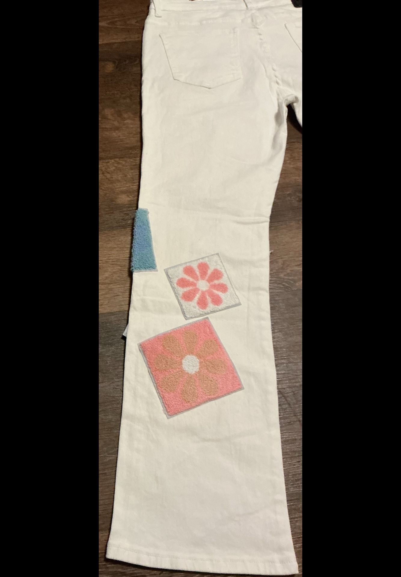 Watson Denim Floral Chenille Patchwork White Jeans 8