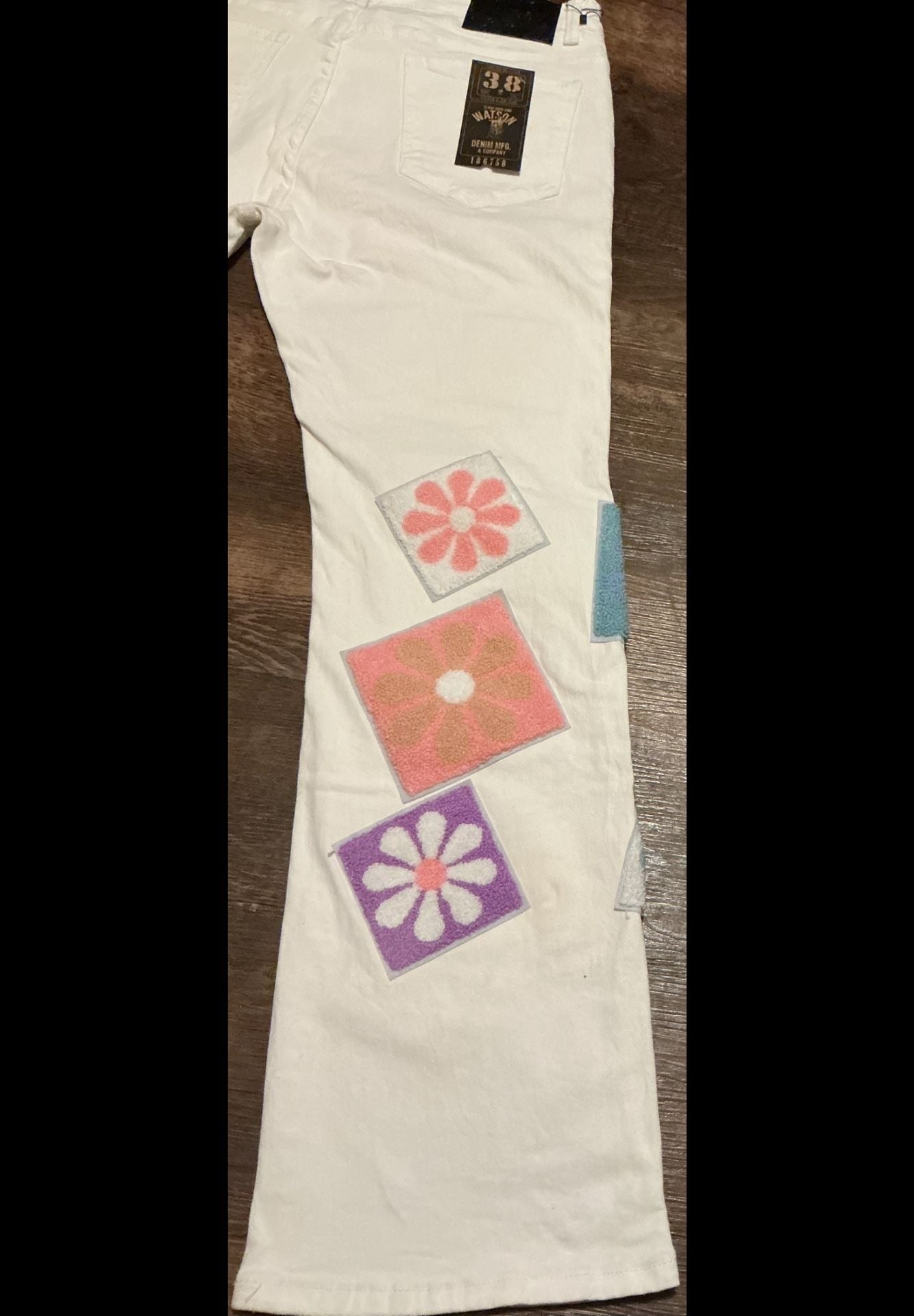 Watson Denim Floral Chenille Patchwork White Jeans 9