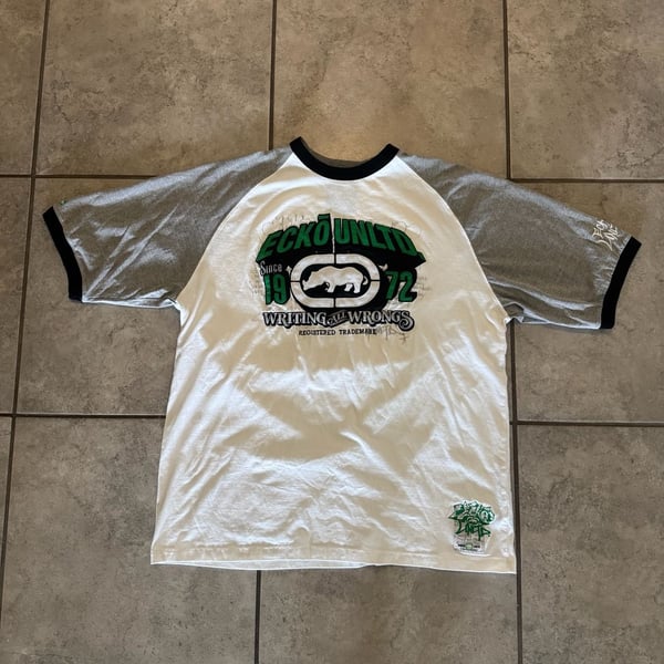 Ecko Unltd Graphic T-Shirt XL White Gray Raglan