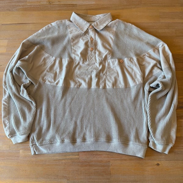 Vintage Greenline International Mens Knit Polo Sweatshirt Tan Colorblock M L