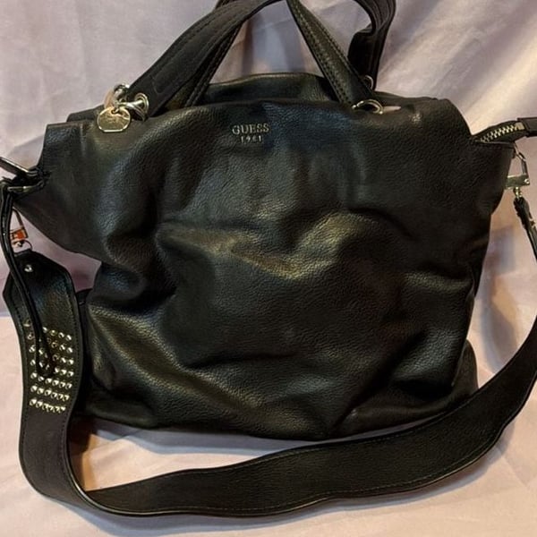 Guess 1981 Black Faux Leather Studded Handbag Purse