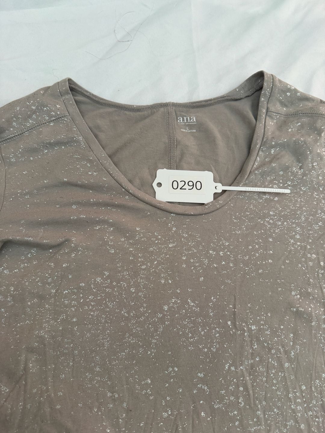 A.n.a A New Approach Long Sleeve Tee Size L Brown Silver Metallic Speckled 10