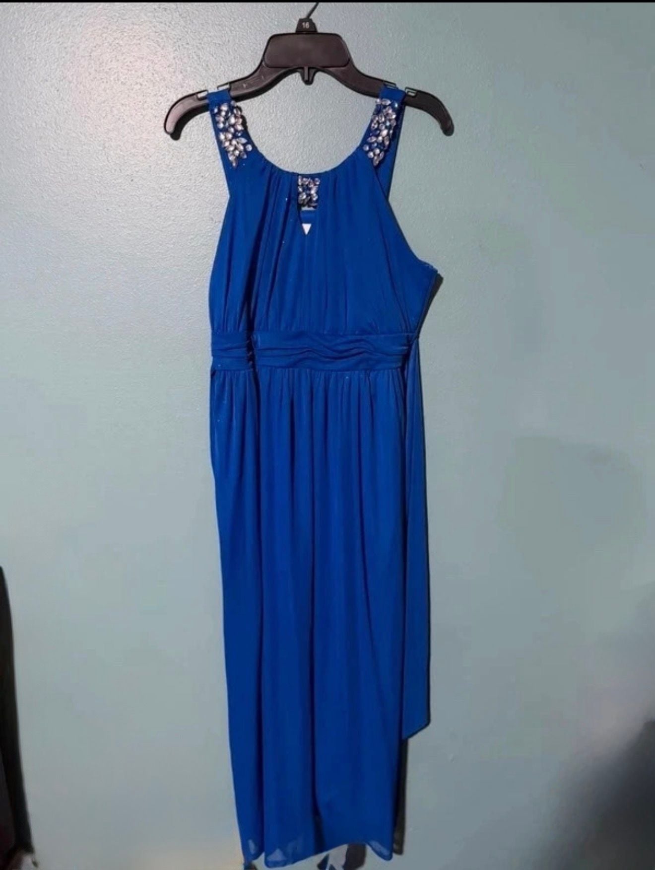 Rare Editions Dress Size 16 Blue Chiffon Embellished High-Low 2