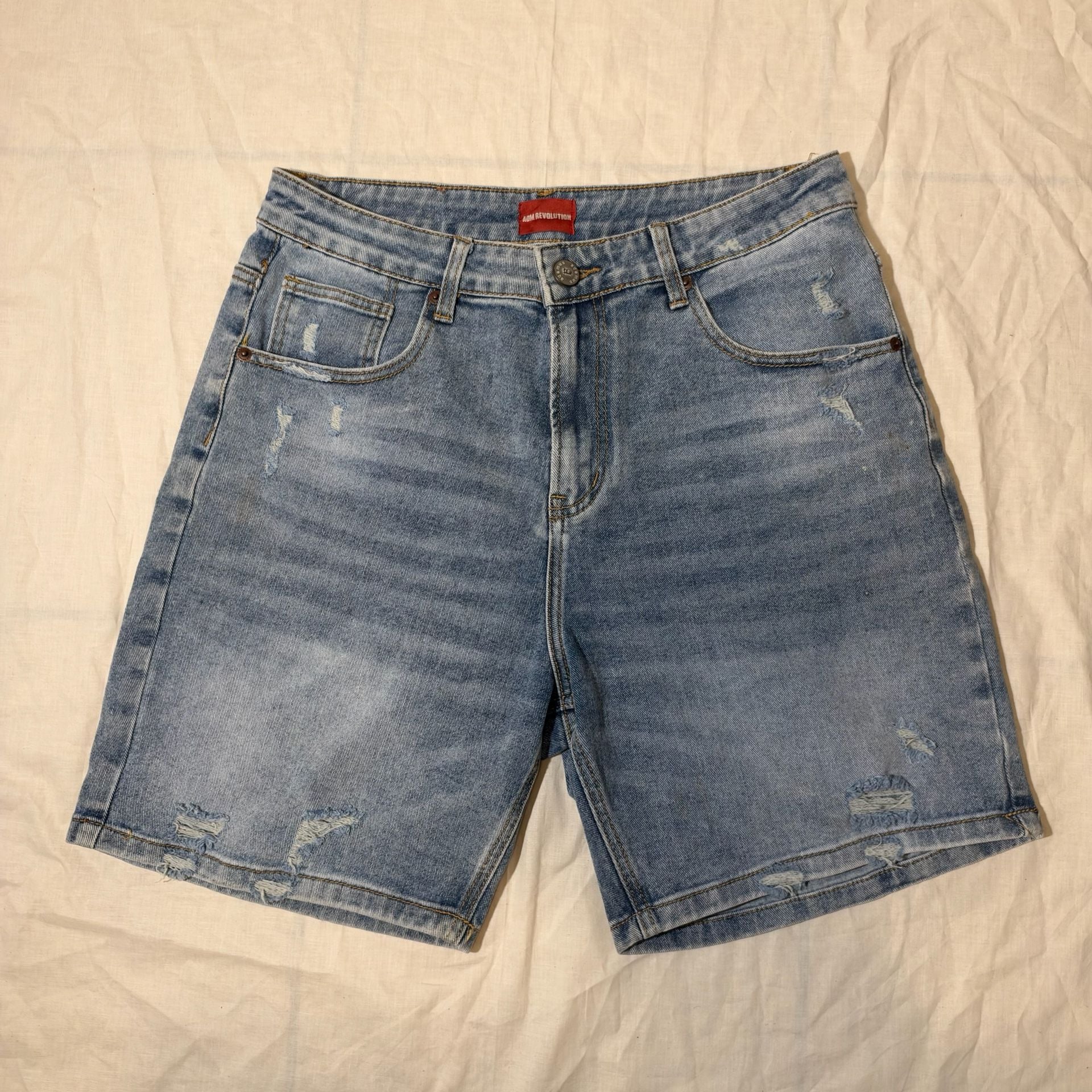 Mens ADM Revolution Alessandro DiLange Distressed Denim Shorts Light Wash 2