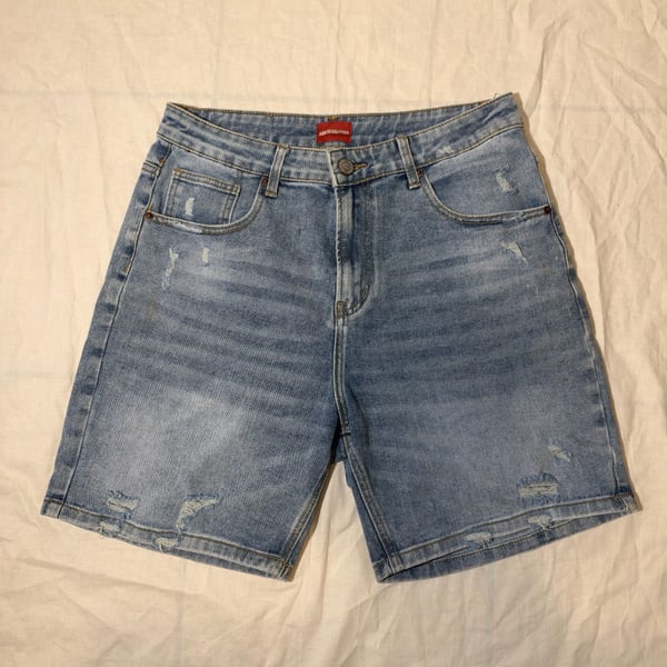 Mens ADM Revolution Alessandro DiLange Distressed Denim Shorts Light Wash