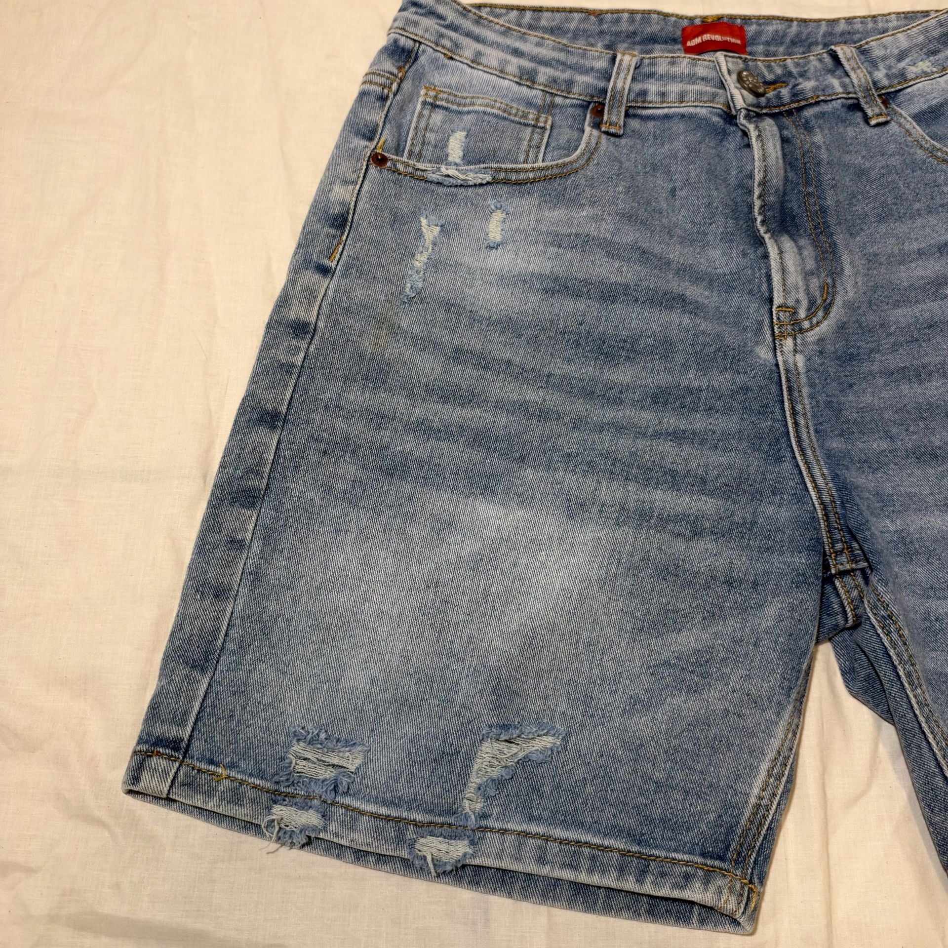 Mens ADM Revolution Alessandro DiLange Distressed Denim Shorts Light Wash 3