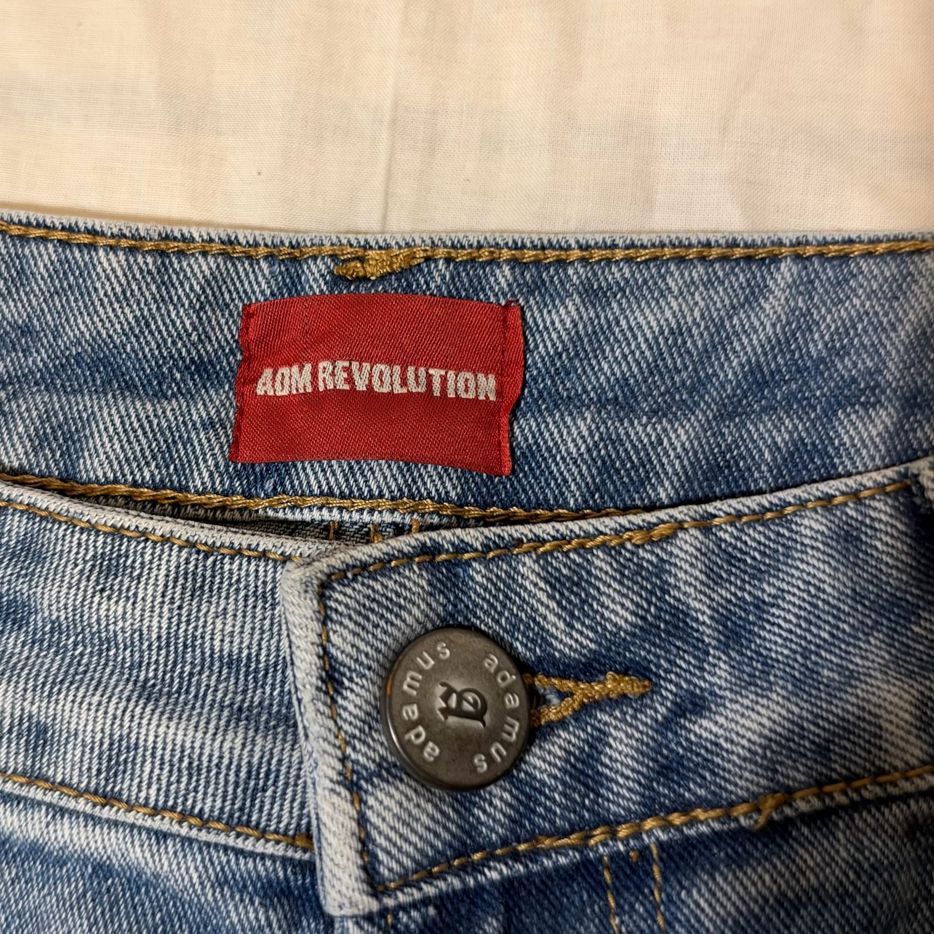 Mens ADM Revolution Alessandro DiLange Distressed Denim Shorts Light Wash 4