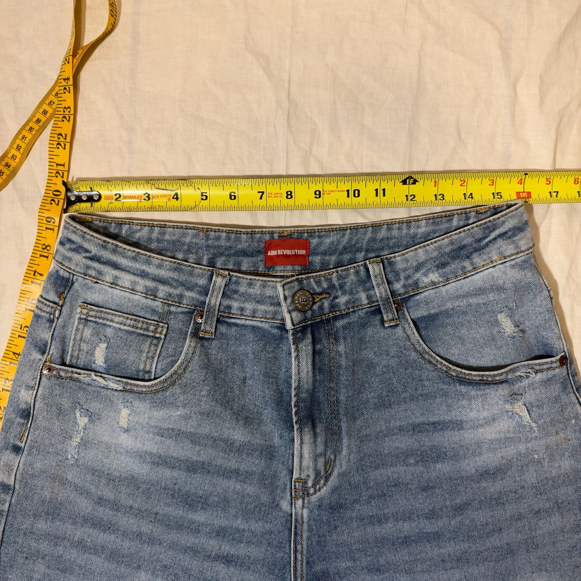 Mens ADM Revolution Alessandro DiLange Distressed Denim Shorts Light Wash 7