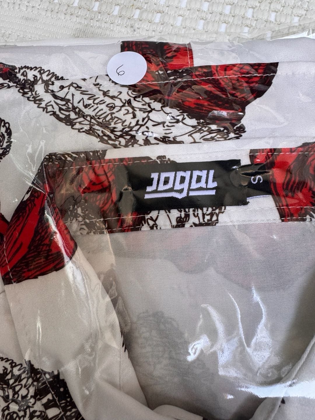 JOGAL Christmas Santa Hat Print Button-Up Shirt Size S White Red 7