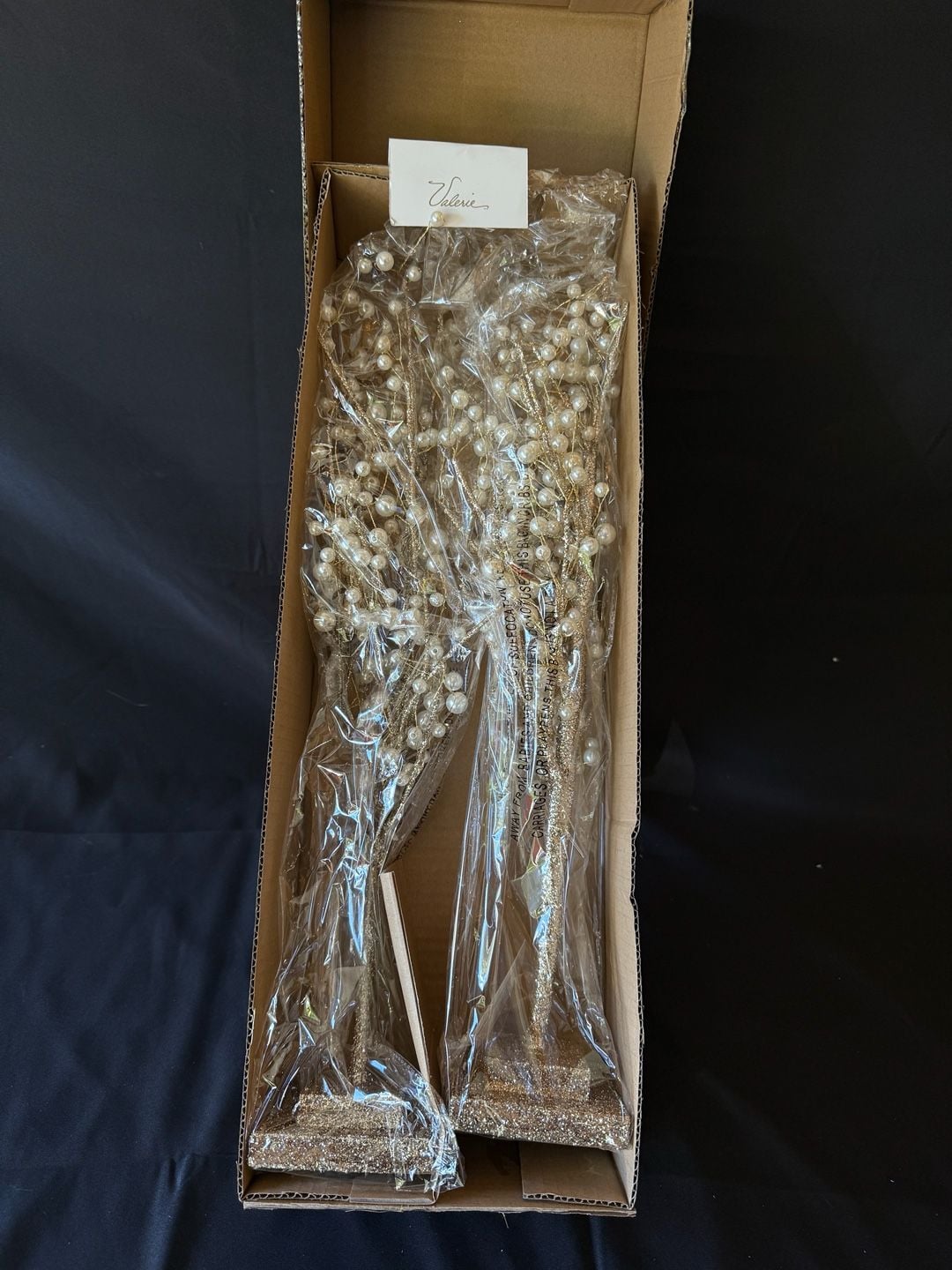 Valerie Set of 4 Glittered Pearl Sprays Gold Christmas Holiday Decor New 1