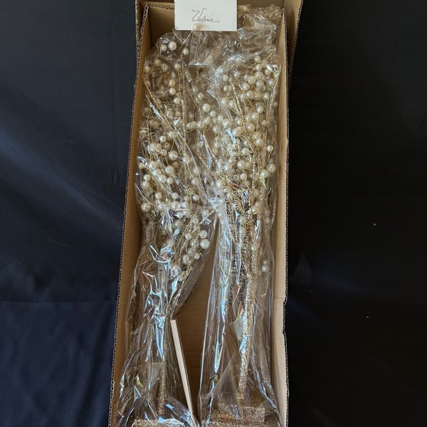 Valerie Set of 4 Glittered Pearl Sprays Gold Christmas Holiday Decor New