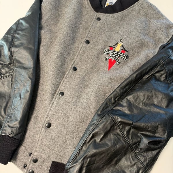 Excelled Varsity Jacket XXL Grey Wool Black Leather Grand Victoria Casino