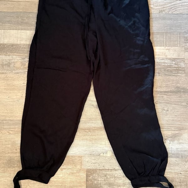 Women’s Black Tie-Hem Jogger Pants with Drawstring Waist size S
