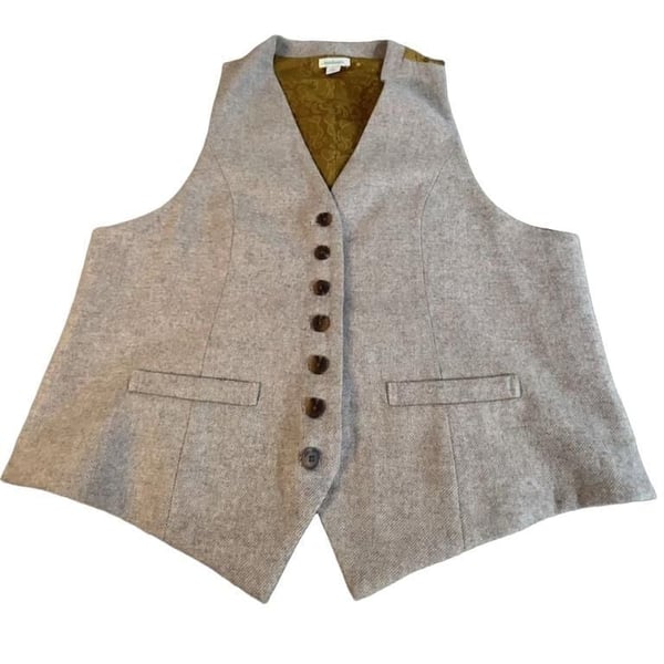 Sundance Wool Blend Vest Size L Tan Tweed Paisley Lining