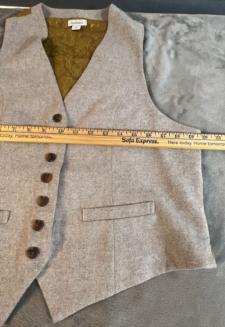Sundance Wool Blend Vest Size L Tan Tweed Paisley Lining 5