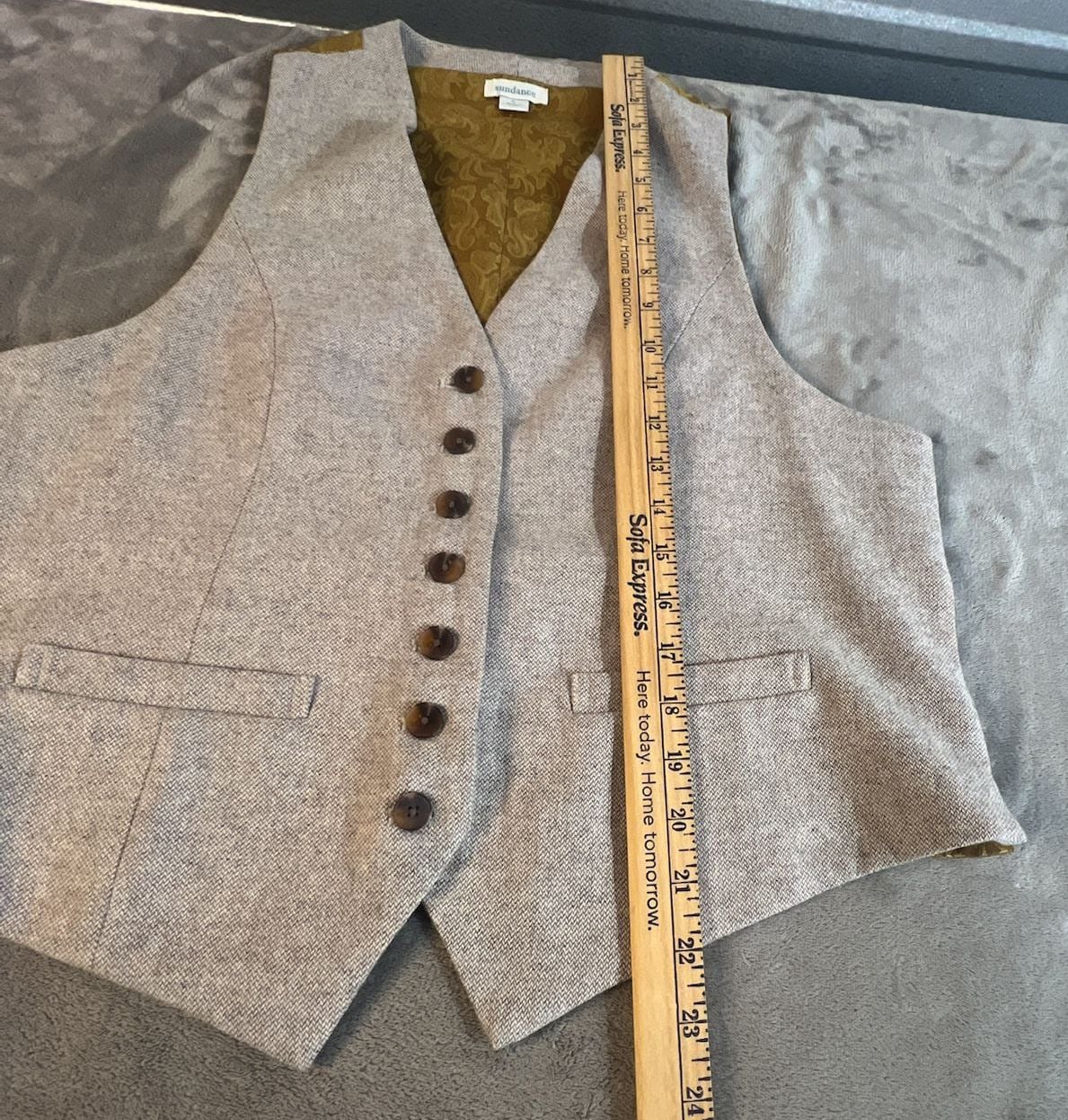 Sundance Wool Blend Vest Size L Tan Tweed Paisley Lining 6