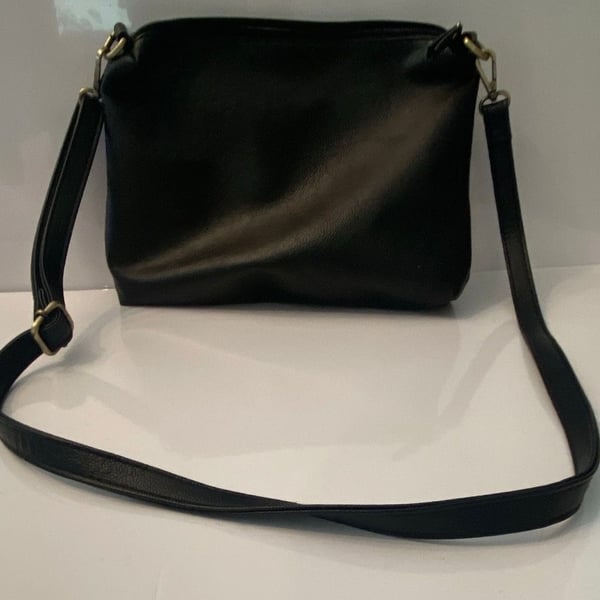 Black Faux Leather Crossbody Bag Gold Hardware