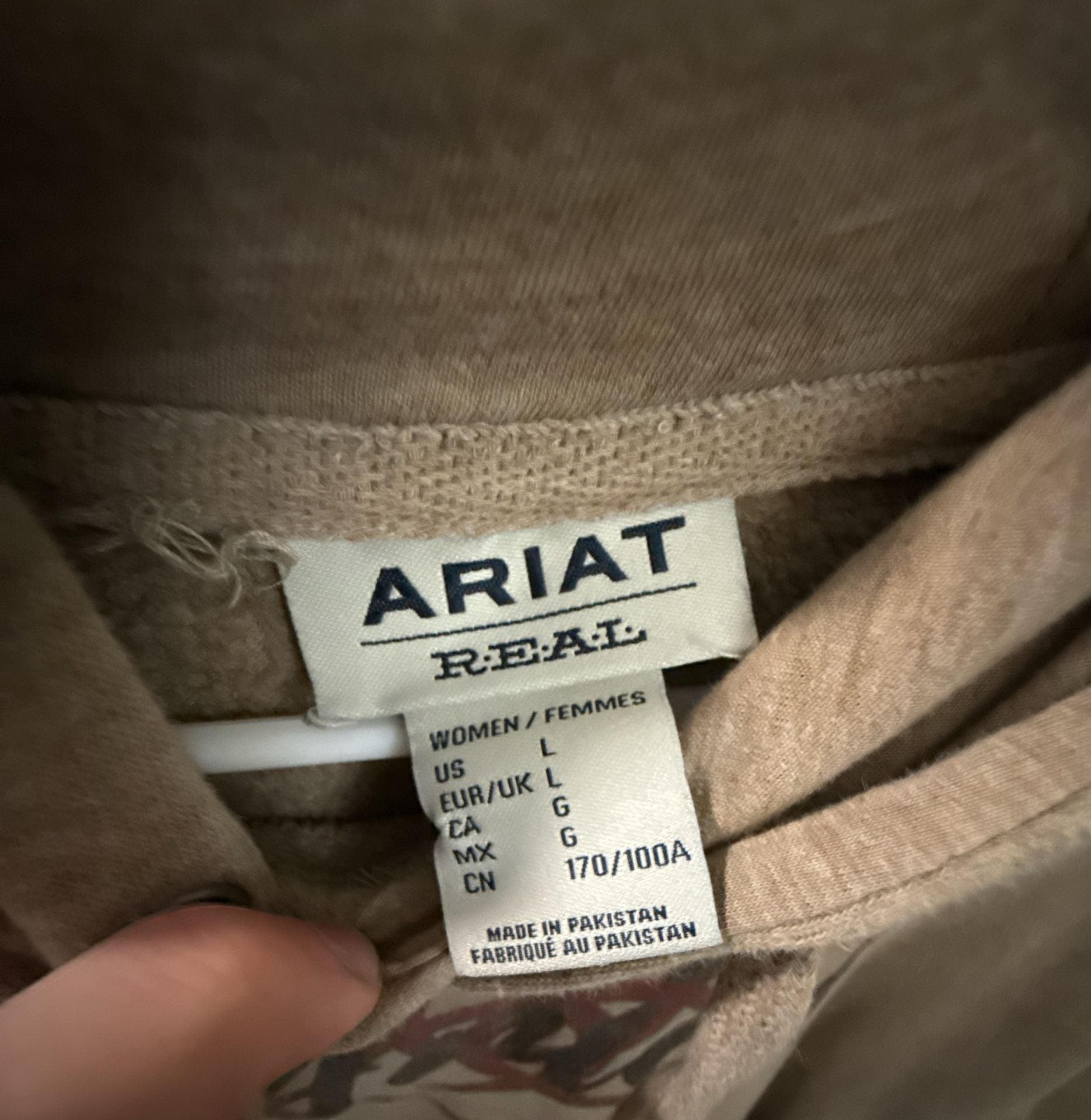Ariat Real Hoodie Size L Tan Graphic Logo Pullover Sweatshirt 3