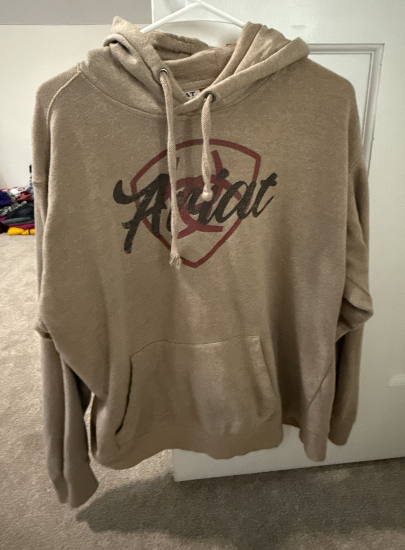 Ariat Real Hoodie Size L Tan Graphic Logo Pullover Sweatshirt 2