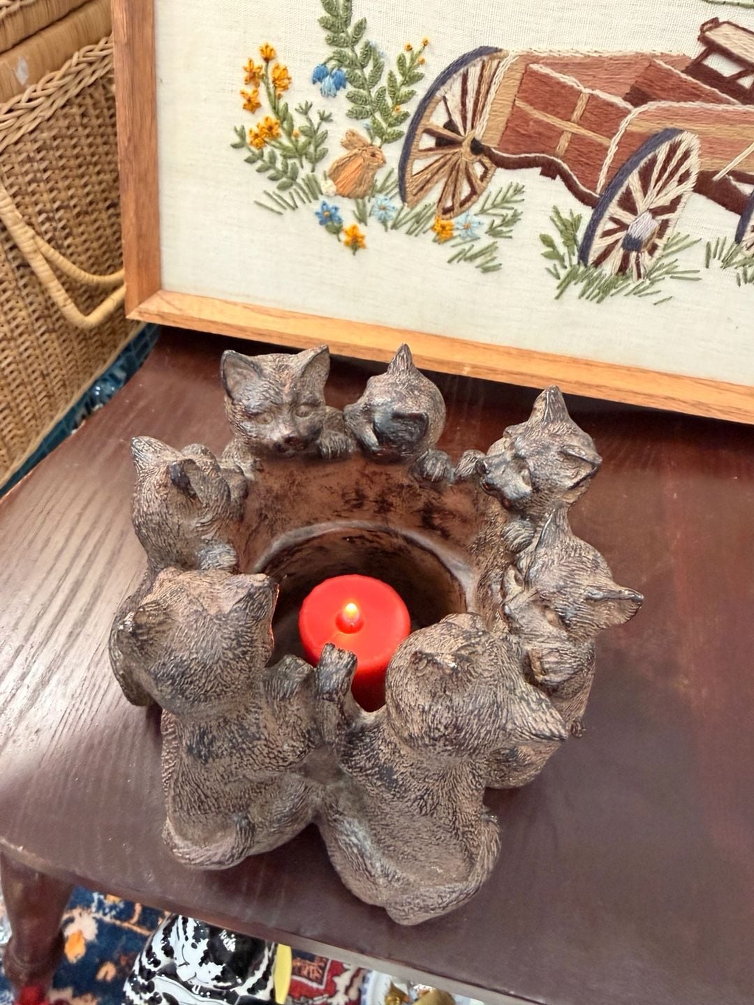 Circle Of Cats Votive Tea Light Candle Holder Statue Cute Cottage Home Decor 1
