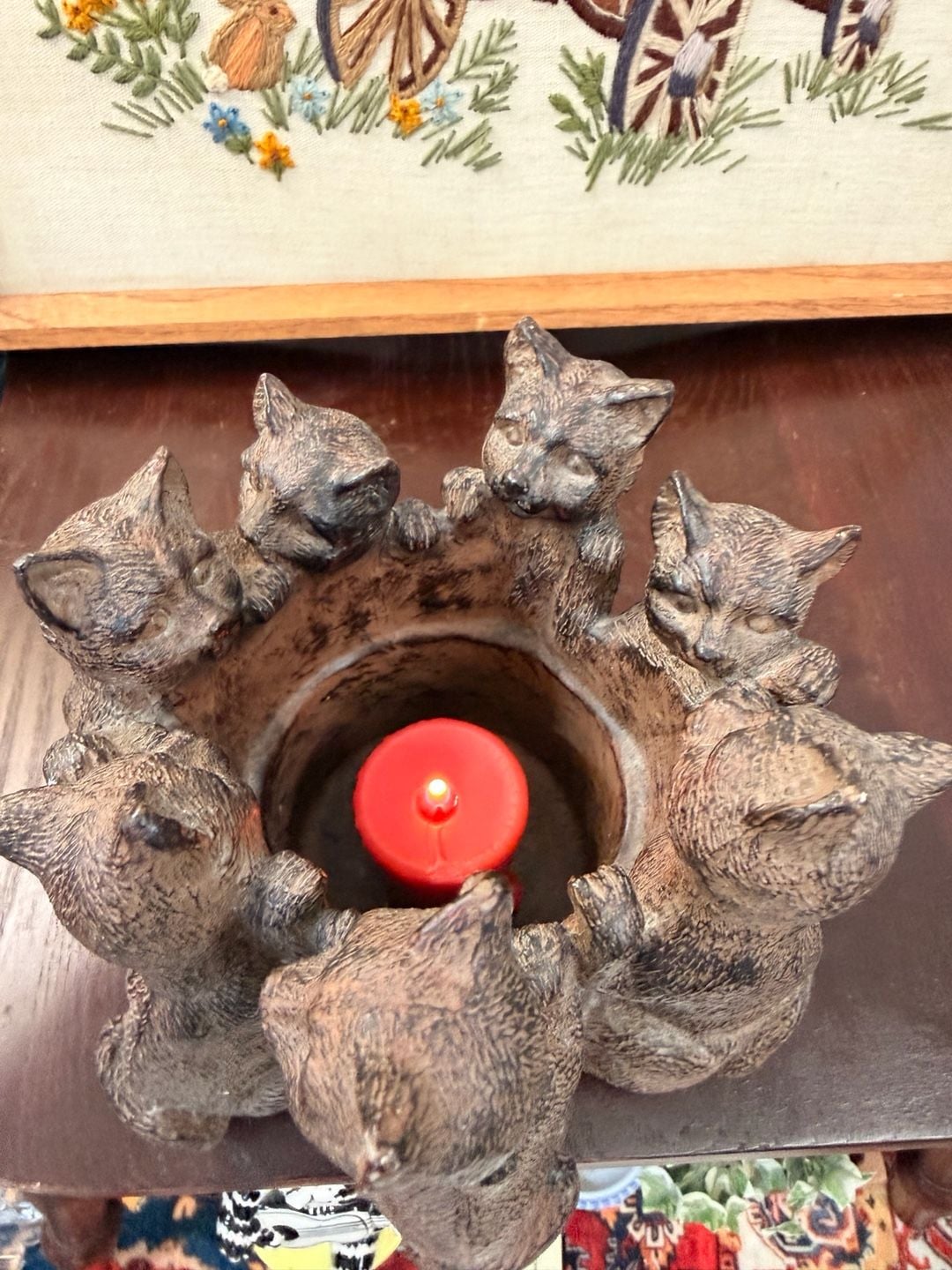 Circle Of Cats Votive Tea Light Candle Holder Statue Cute Cottage Home Decor 2