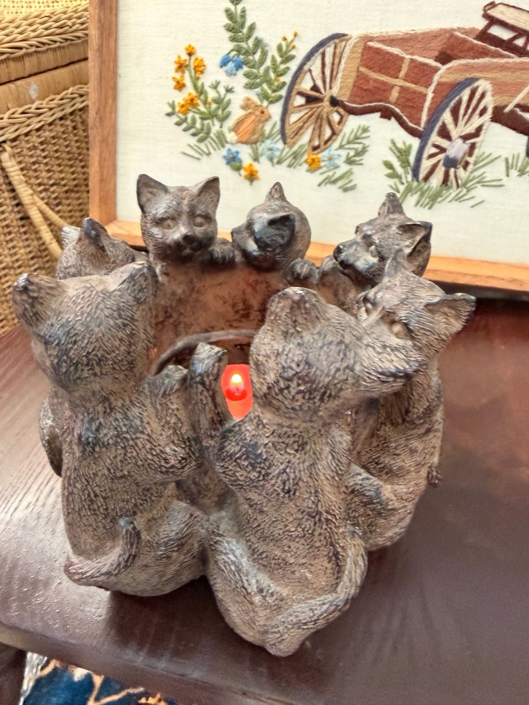Circle Of Cats Votive Tea Light Candle Holder Statue Cute Cottage Home Decor 3