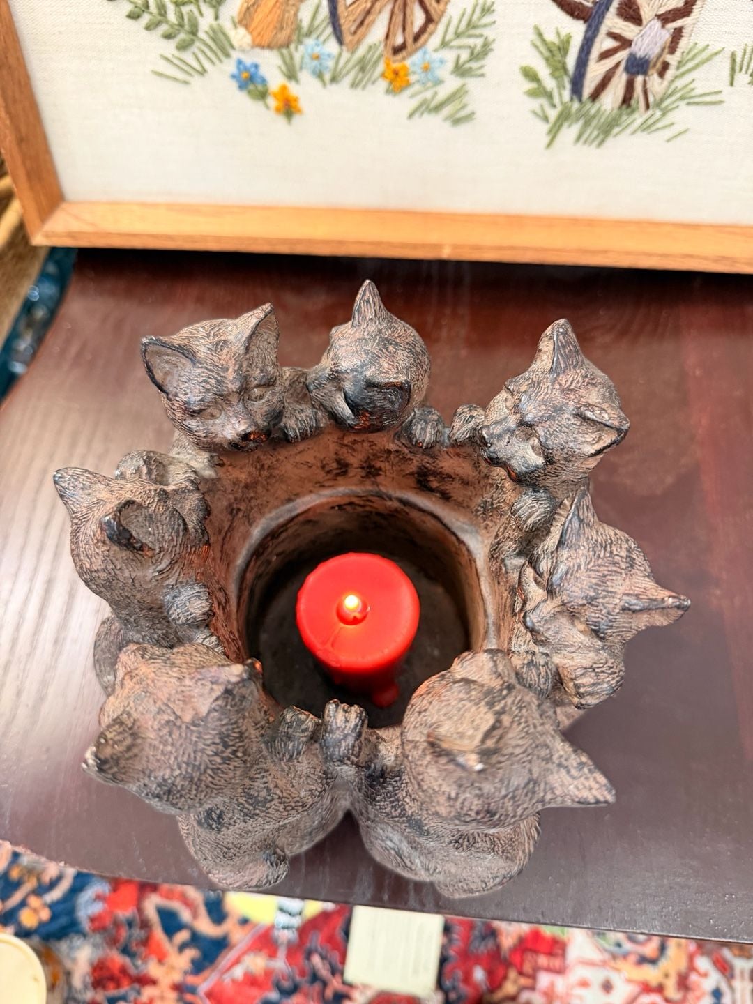 Circle Of Cats Votive Tea Light Candle Holder Statue Cute Cottage Home Decor 4