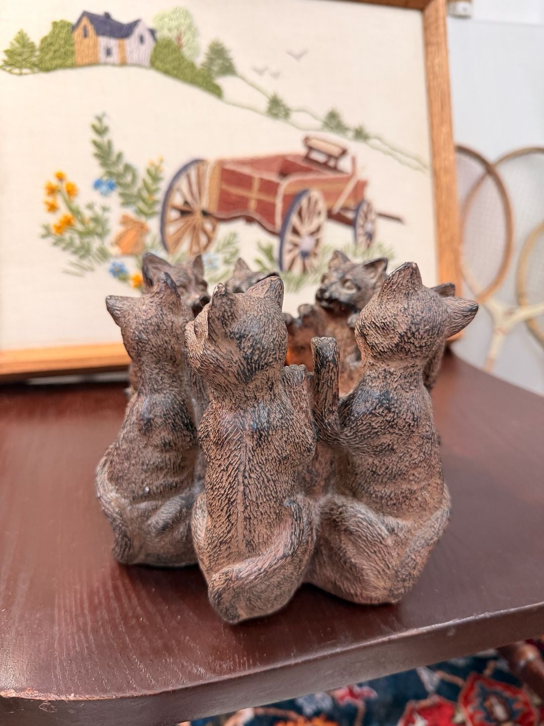 Circle Of Cats Votive Tea Light Candle Holder Statue Cute Cottage Home Decor 8