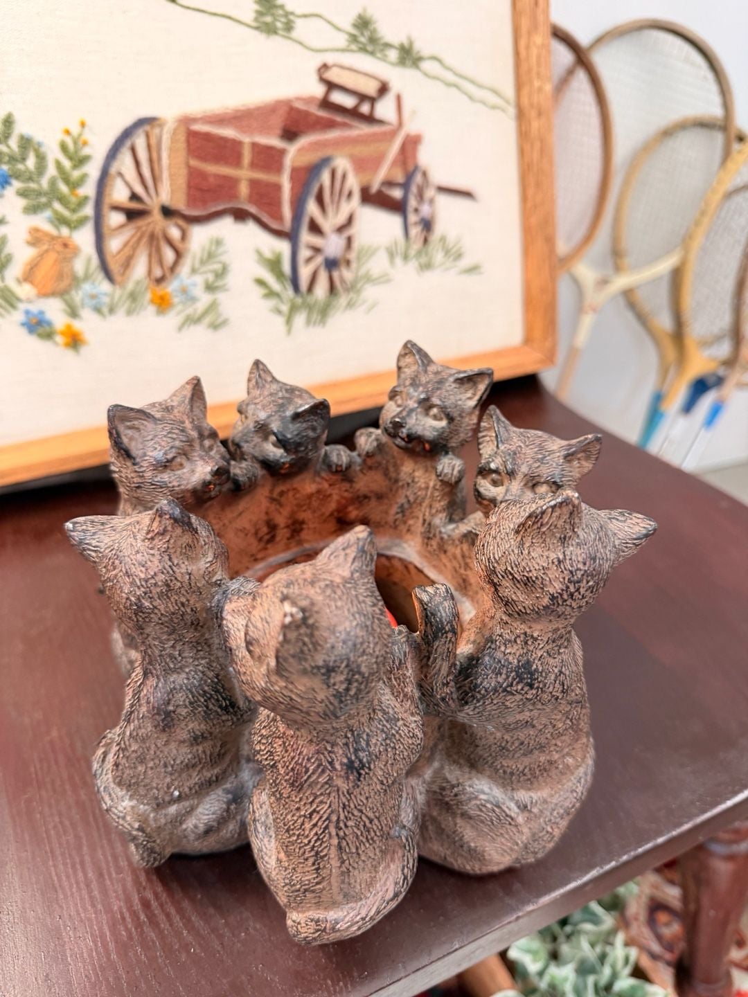 Circle Of Cats Votive Tea Light Candle Holder Statue Cute Cottage Home Decor 13