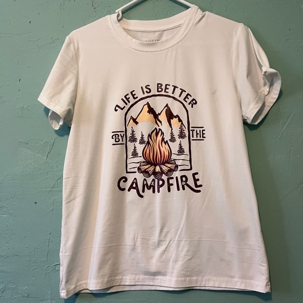 Shein Campfire Graphic T-Shirt Size M White