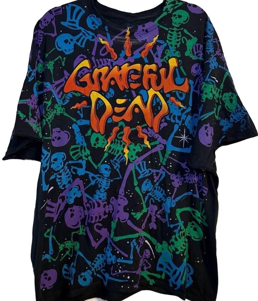 Liquid Blue Grateful Dead Dead Space Size 2XL Black Skeleton All Over Print T 2