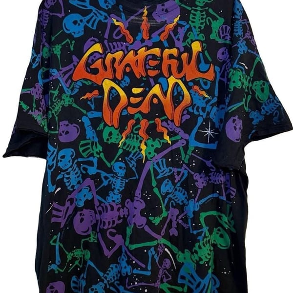 Liquid Blue Grateful Dead Dead Space Size 2XL Black Skeleton All Over Print T