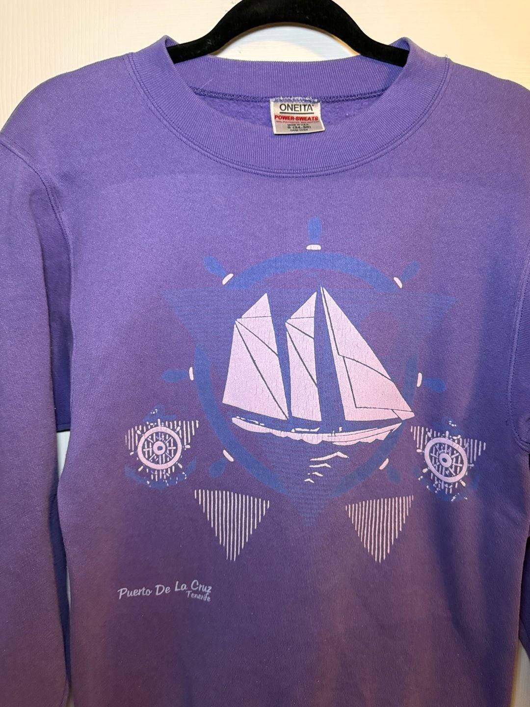 Oneita Sailboat Crewneck Sweatshirt Size S Purple Puerto De La Cruz 3