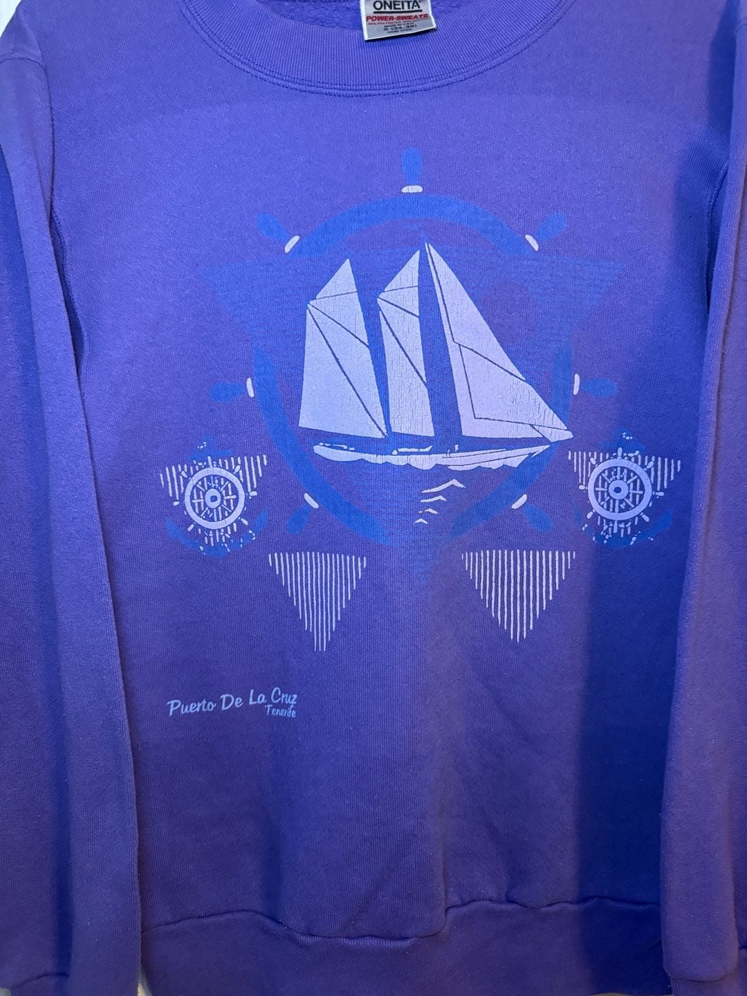 Oneita Sailboat Crewneck Sweatshirt Size S Purple Puerto De La Cruz 4