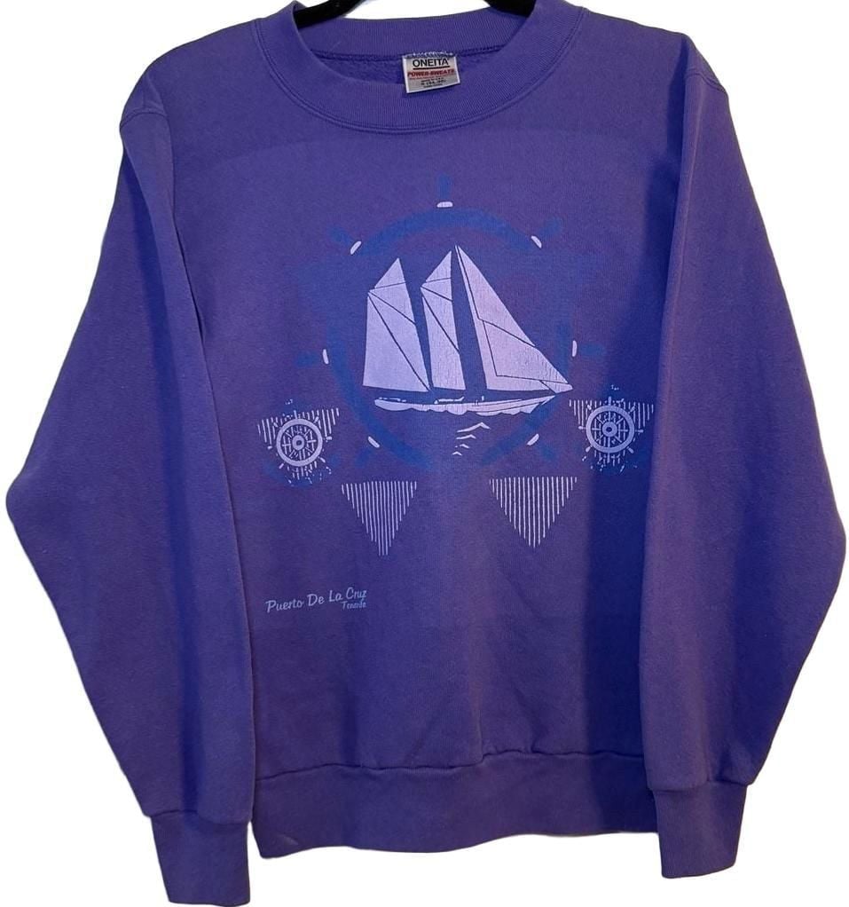 Oneita Sailboat Crewneck Sweatshirt Size S Purple Puerto De La Cruz 2