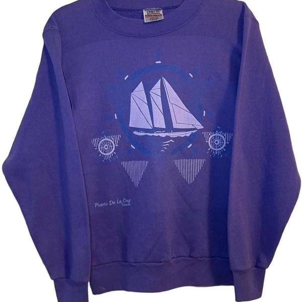 Oneita Sailboat Crewneck Sweatshirt Size S Purple Puerto De La Cruz