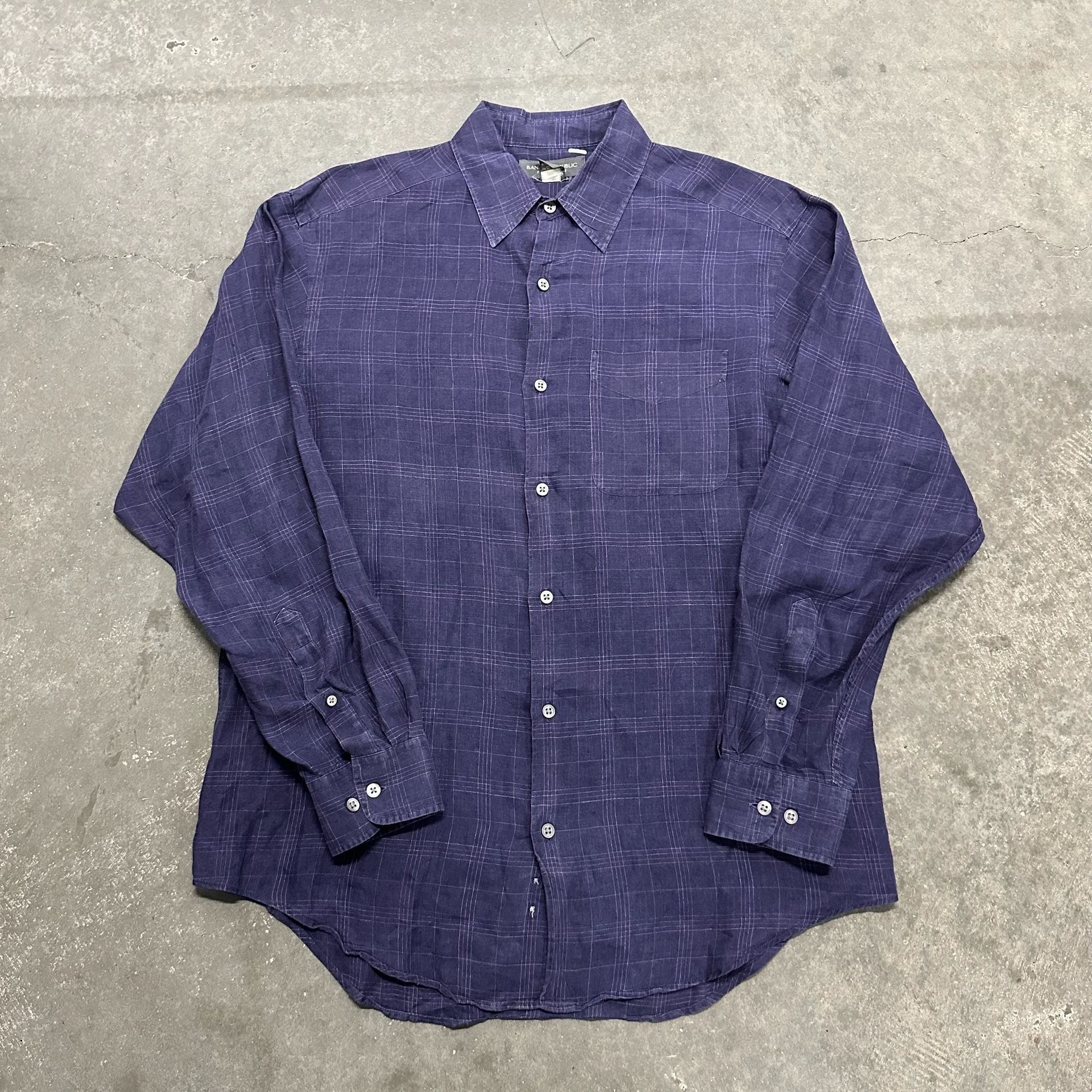 Banana Republic 100% Linen Plaid Button Up Shirt Size M Relaxed Oversized 2