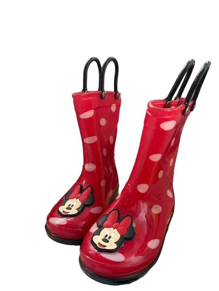 Disney Minnie Mouse Rain Boots Size 7T Red Polka Dot Kids 1