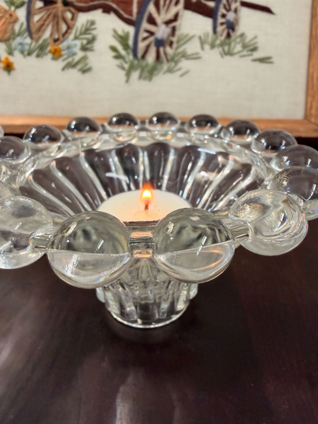 Vintage MCM Classy Glass Boopie Candlestick Tea light Holders Anchor Hocking  7