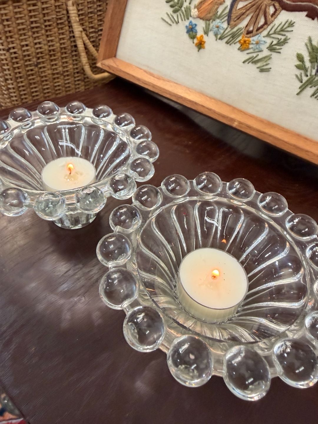 Vintage MCM Classy Glass Boopie Candlestick Tea light Holders Anchor Hocking  8