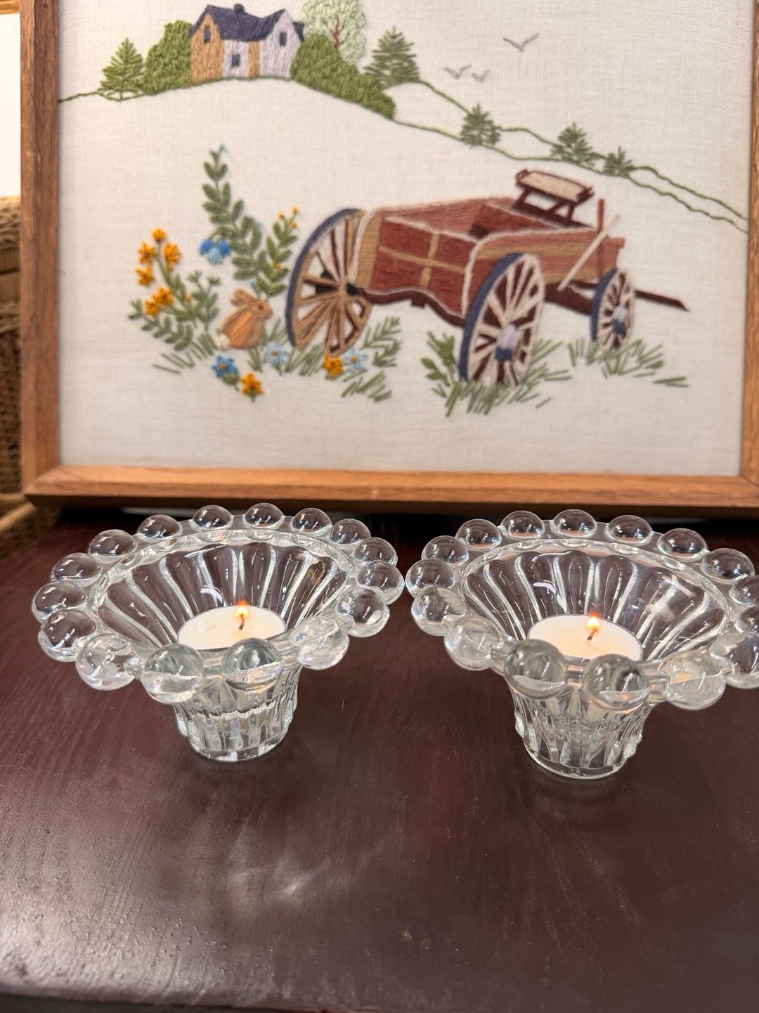 Vintage MCM Classy Glass Boopie Candlestick Tea light Holders Anchor Hocking  9