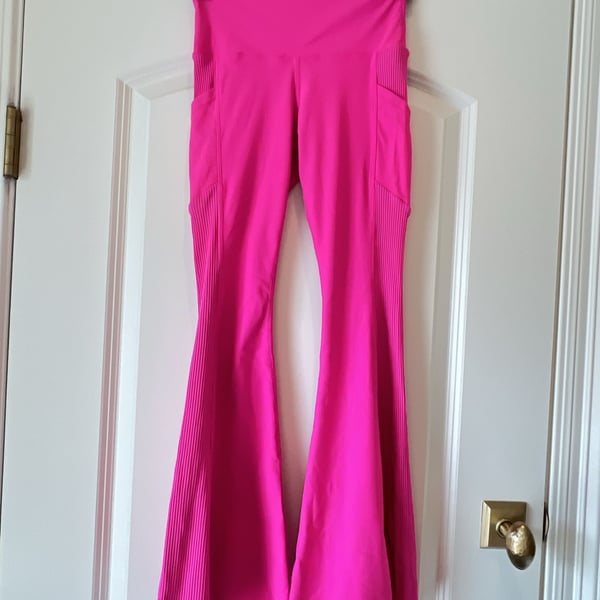 Purple Pixies Flare Leggings Size CM Hot Pink Ribbed Pockets Yoga Pants