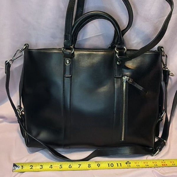 Unbranded Black Faux Leather Convertible Tote Crossbody Bag