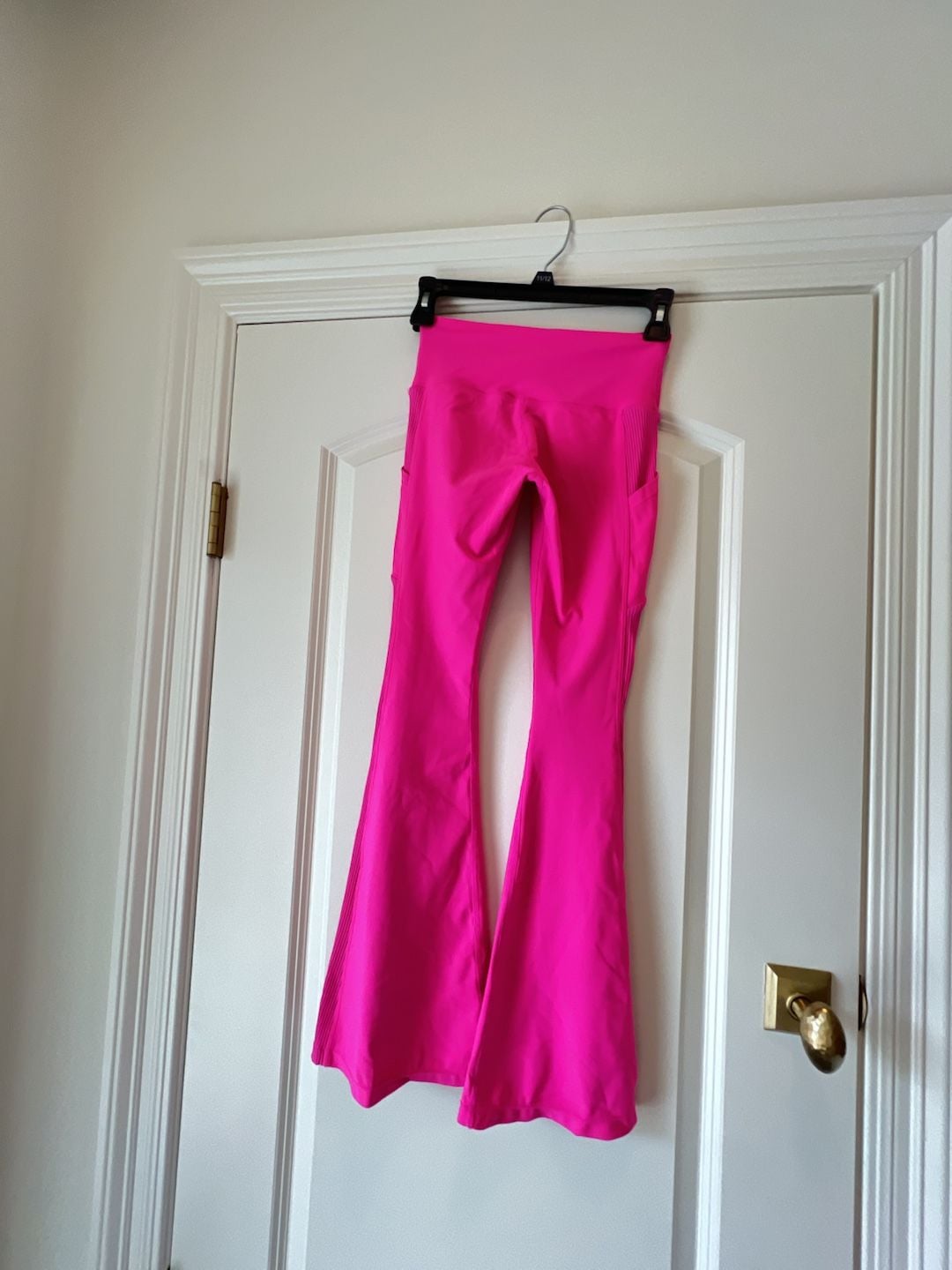 Purple Pixies Flare Leggings Size CM Hot Pink Ribbed Pockets Yoga Pants 3