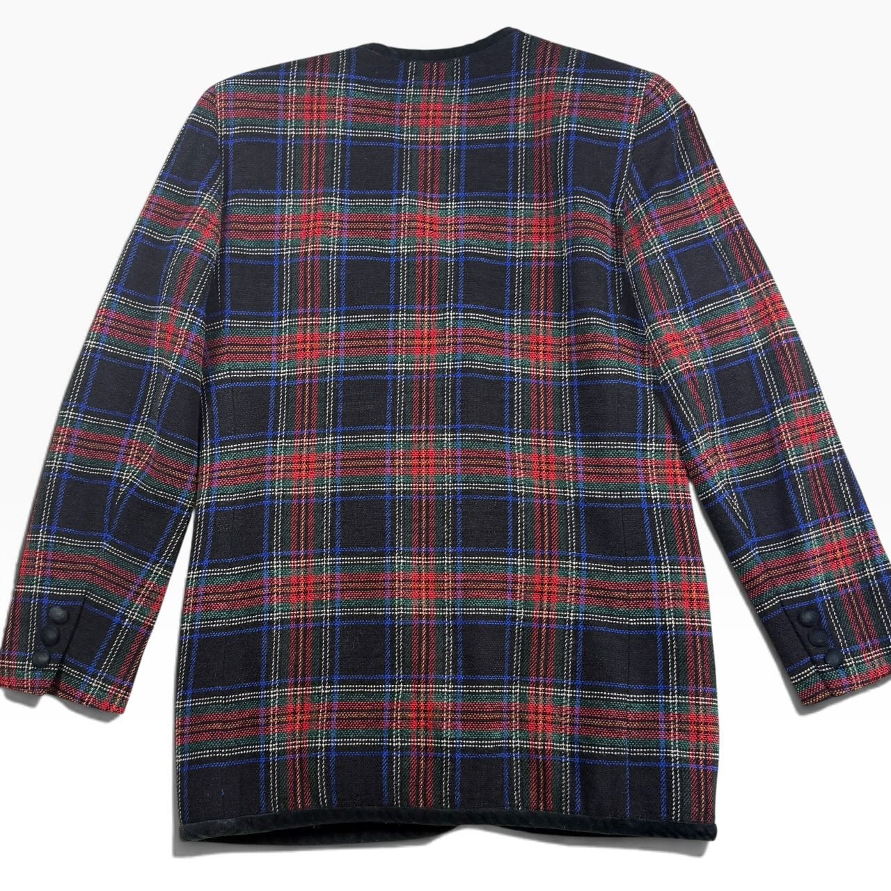 Liz Claiborne Collection Blazer Tartan Plaid Wool Blend Velvet Trim Size 8 3