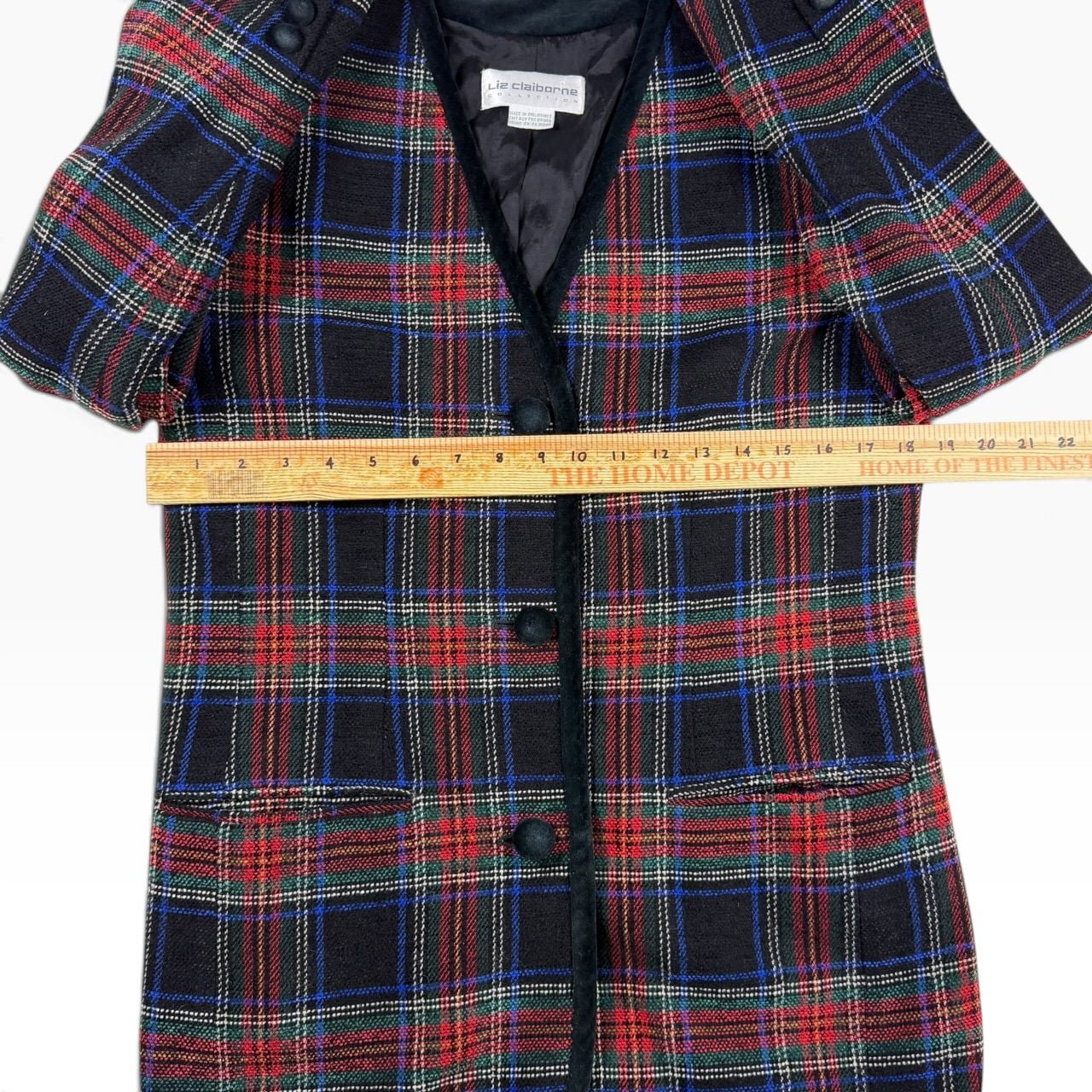 Liz Claiborne Collection Blazer Tartan Plaid Wool Blend Velvet Trim Size 8 6