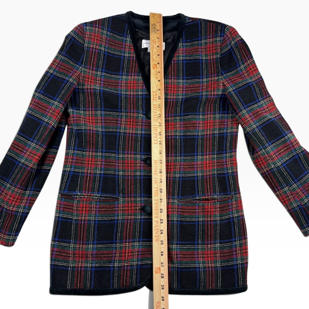 Liz Claiborne Collection Blazer Tartan Plaid Wool Blend Velvet Trim Size 8 7