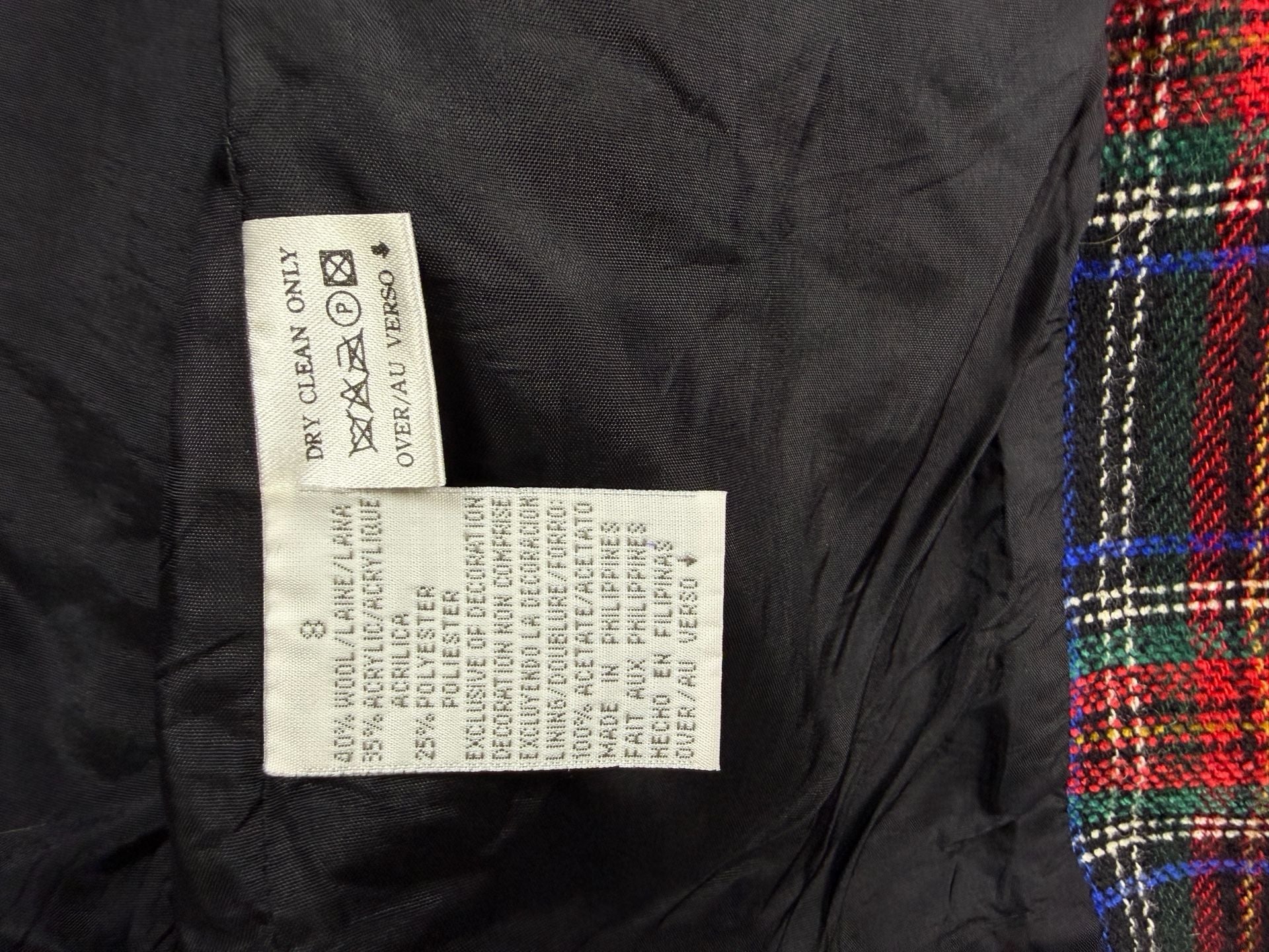 Liz Claiborne Collection Blazer Tartan Plaid Wool Blend Velvet Trim Size 8 9